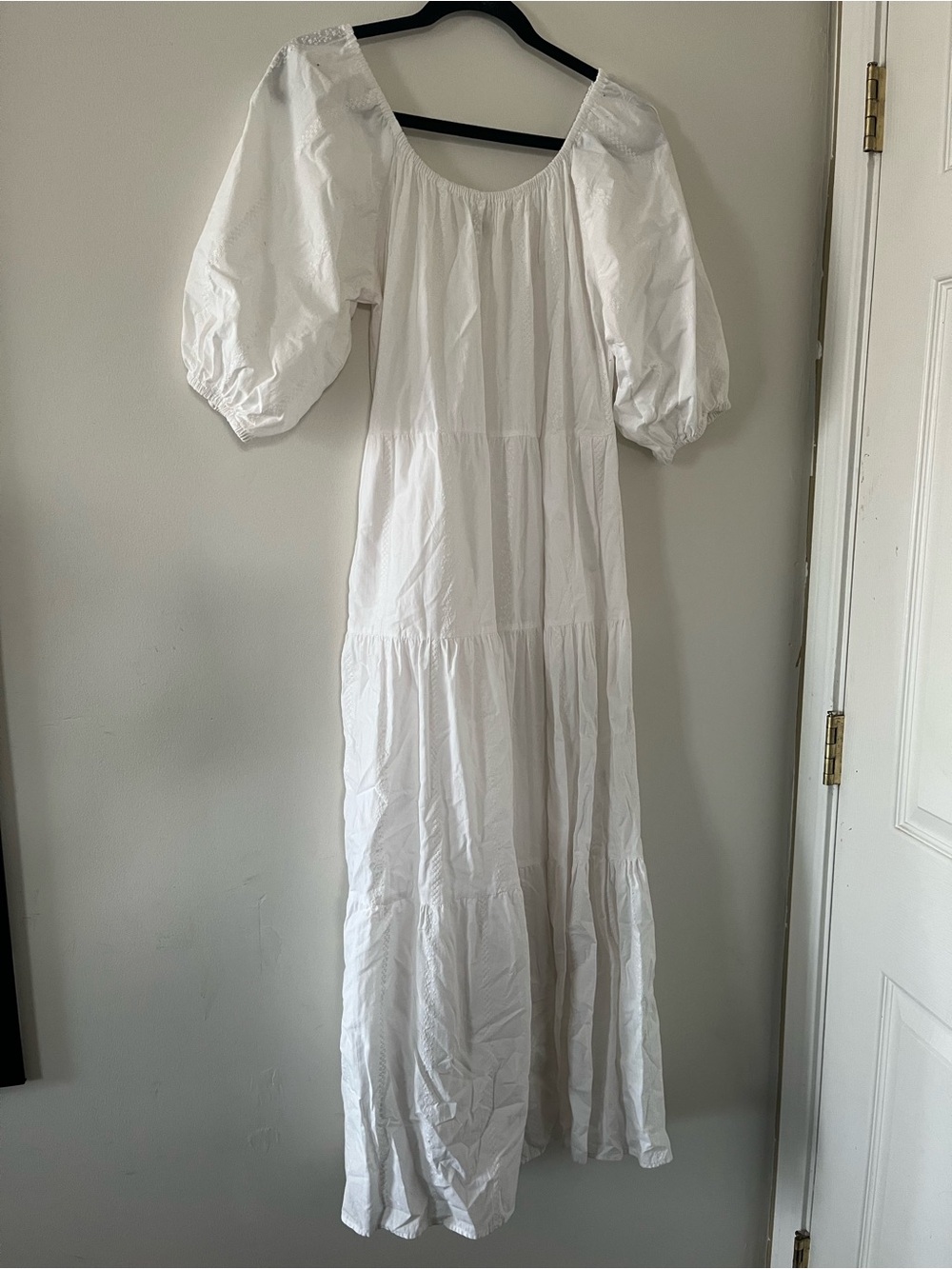 White 100% Cotton Tiered Puff Sleeve Peasant Maxi Dress Small Cottagecore